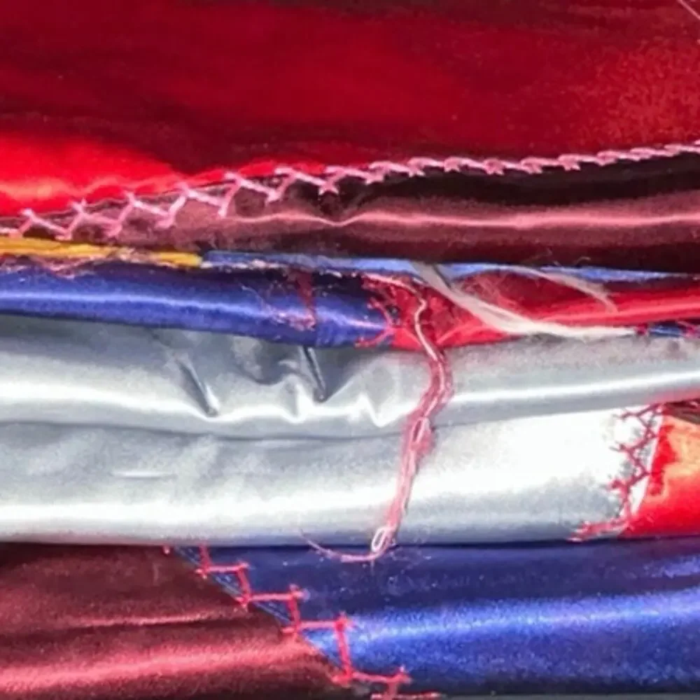 5 Swaths of Crazy Quilt Vibrant Satin Fabric c1930s/40s Individual 24x24”
